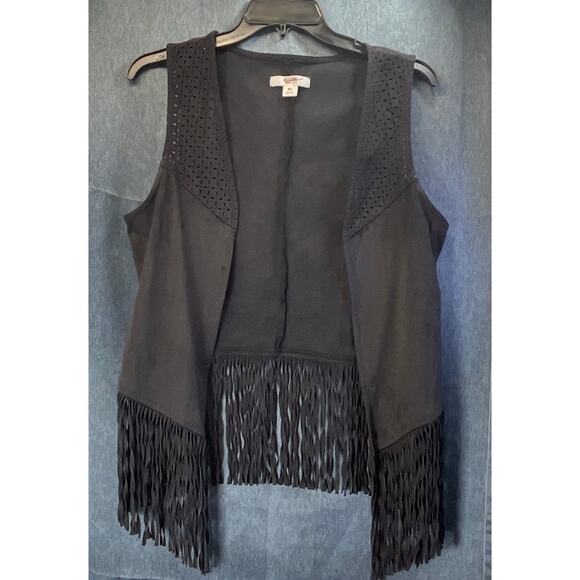 Mossimo Supply Co. Womens M/L Black Open Vest Fringe Cowboy/Lagen Look - Picture 1 of 6